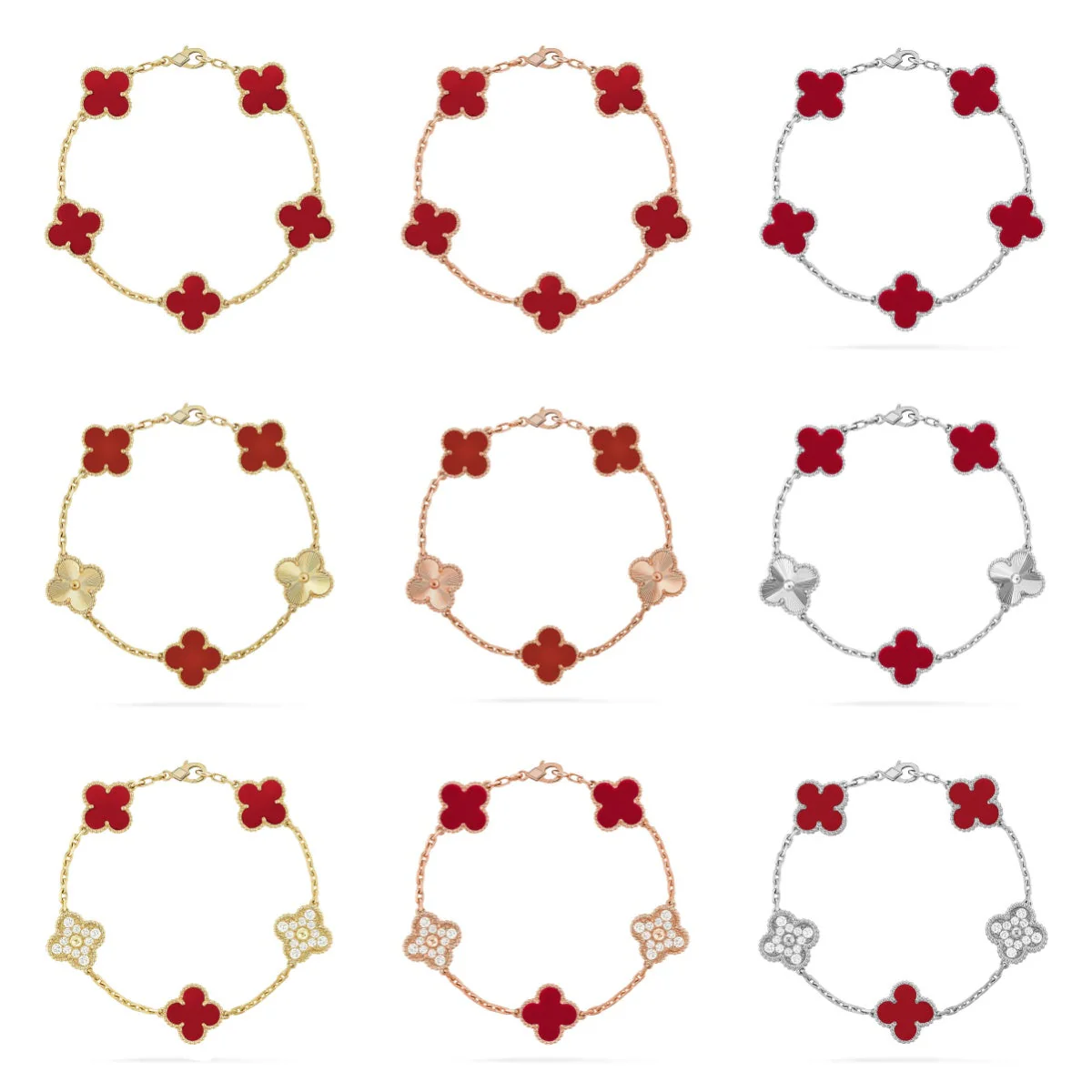 [Ornora Jewelry] CLOVER 5 MOTIF RED CORNELIAN BRACELET COLLECTION