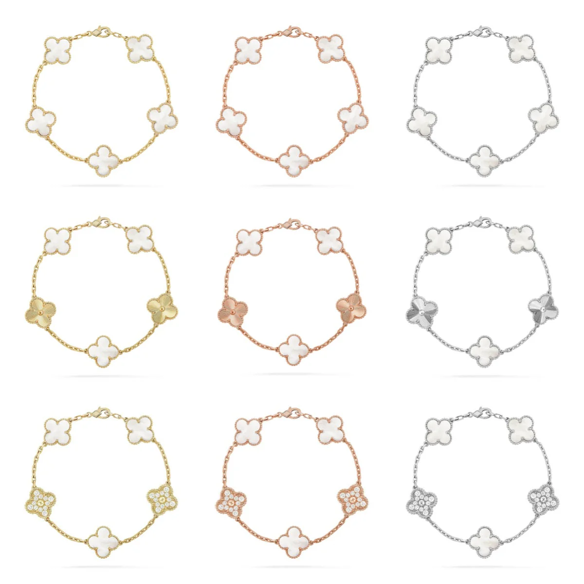 [Ornora Jewelry]CLOVER WHITE PEARL MOP 5 MOTIF BRACELET COLLECTION