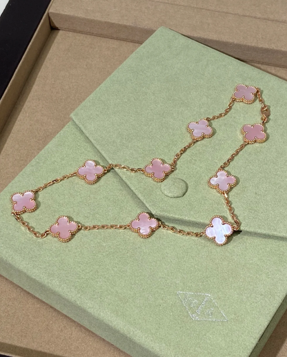 [Ornora Jewelry Jewellery] Pink Necklace with Ten Clover Designs