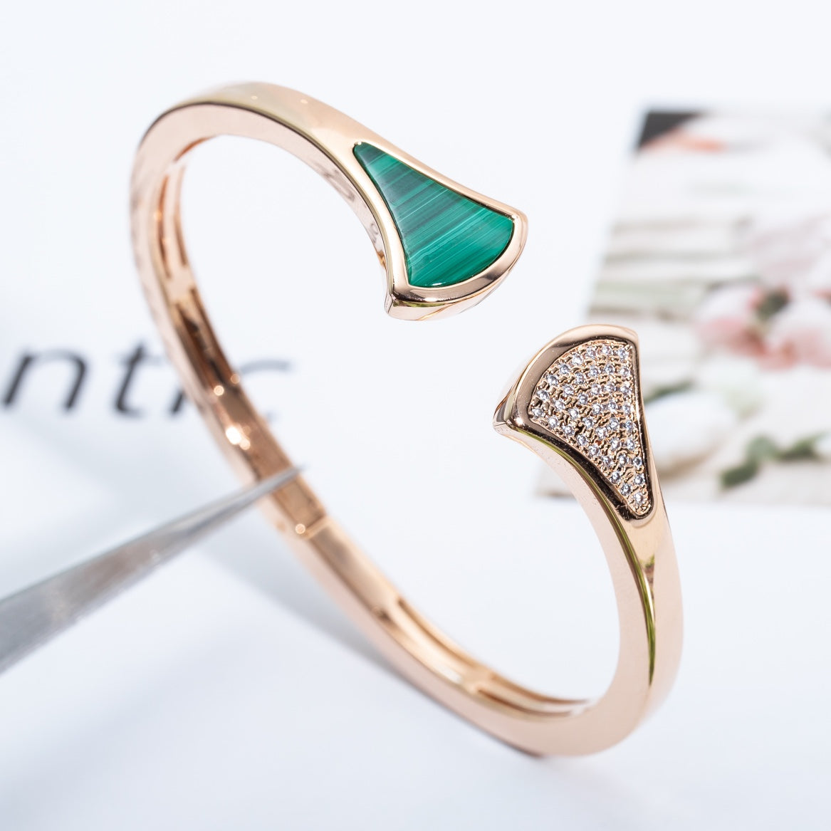 [Ornora Jewelry]DREAM BRACELET OPEN MALACHITE PINK GOLD