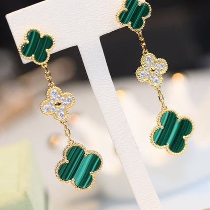 [Ornora Jewelry]CLOVER EARRINGS GOLD MALACHITE DIAMOND 3 MOTIF