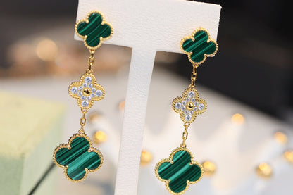 [Ornora Jewelry]CLOVER EARRINGS GOLD MALACHITE DIAMOND 3 MOTIF
