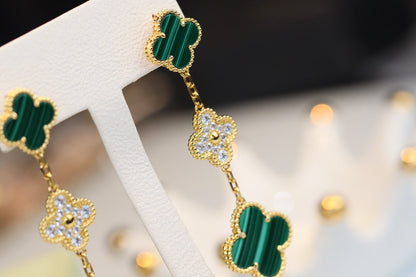 [Ornora Jewelry]CLOVER EARRINGS GOLD MALACHITE DIAMOND 3 MOTIF