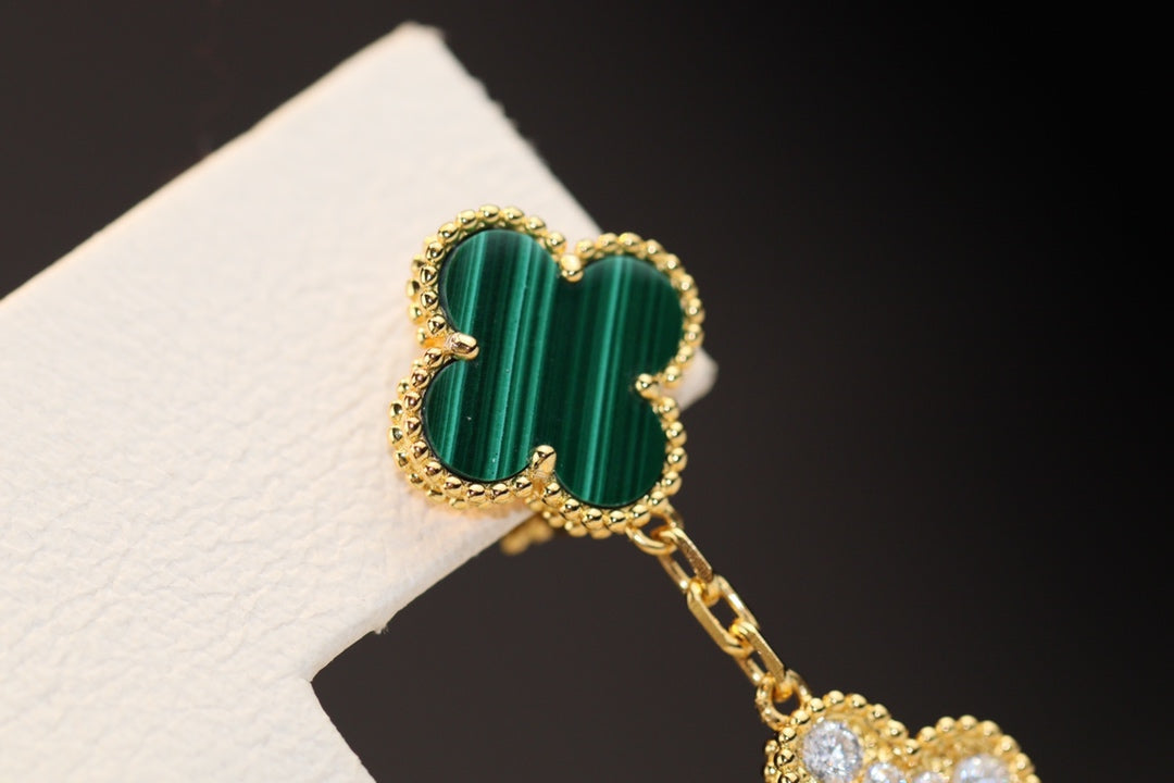 [Ornora Jewelry]CLOVER EARRINGS GOLD MALACHITE DIAMOND 3 MOTIF