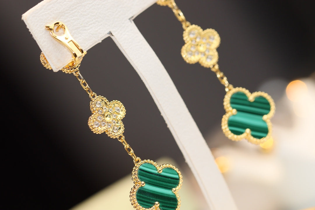 [Ornora Jewelry]CLOVER EARRINGS GOLD MALACHITE DIAMOND 3 MOTIF
