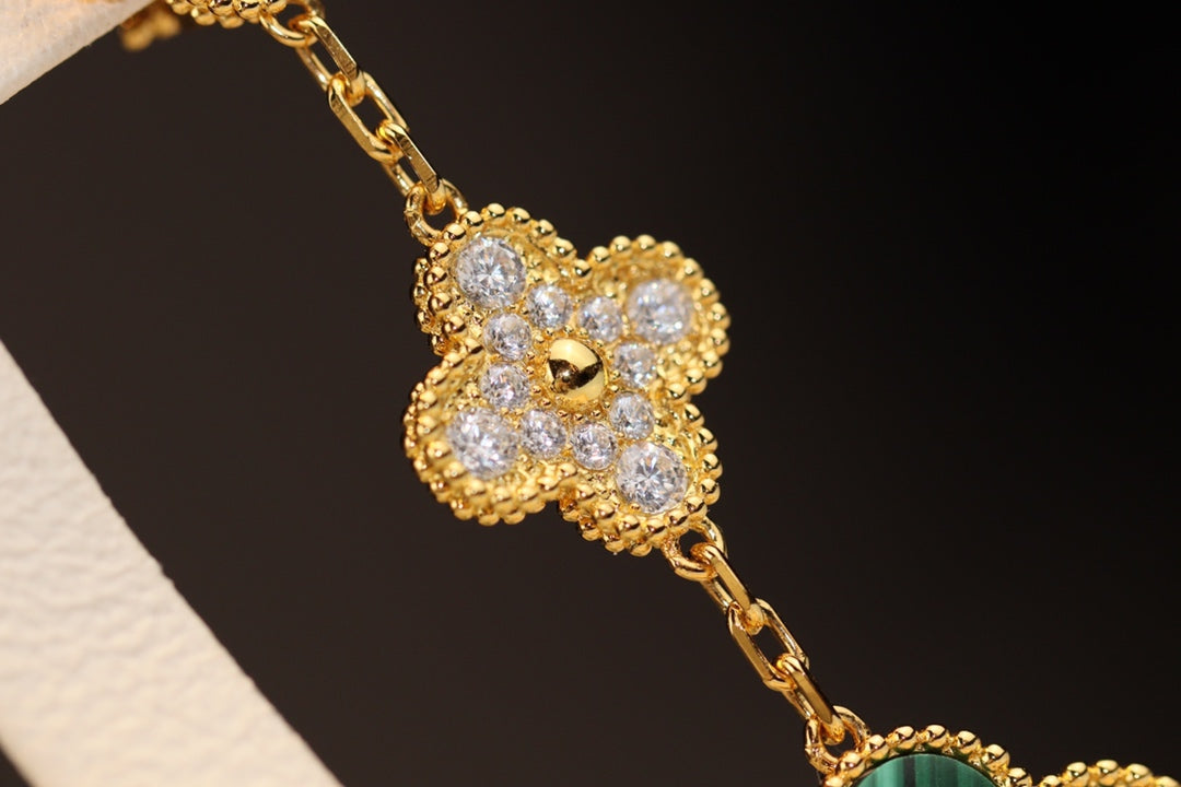 [Ornora Jewelry]CLOVER EARRINGS GOLD MALACHITE DIAMOND 3 MOTIF