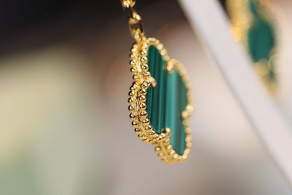[Ornora Jewelry]CLOVER EARRINGS GOLD MALACHITE DIAMOND 3 MOTIF