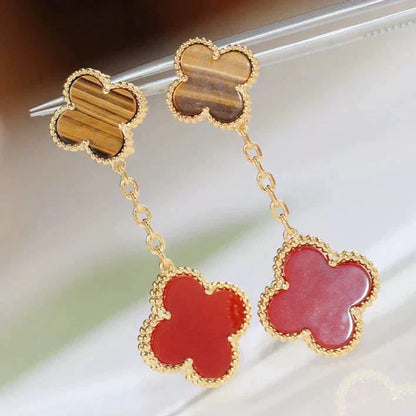 [Ornora Jewelry]CLOVER  2 MOTIF  TIGER EYE CARNELIAN EARRINGS
