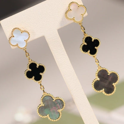 [Ornora Jewelry]CLOVER EARRINGS GOLD ONYX MOP 3 MOTIF