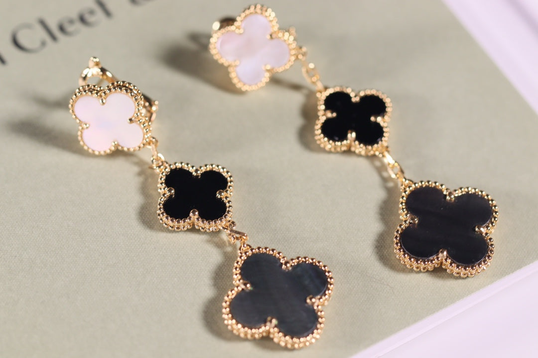 [Ornora Jewelry]CLOVER EARRINGS GOLD ONYX MOP 3 MOTIF
