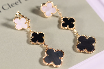 [Ornora Jewelry]CLOVER EARRINGS GOLD ONYX MOP 3 MOTIF