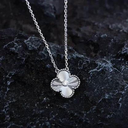 [Ornora Jewelry]CLOVER  15MM DIAMOND LASER NECKLACE SILVER