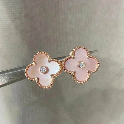 [Ornora Jewelry]CLOVER MEDIUM 1 MOTIFS  PINK MOP DIAMOND EARRINGS