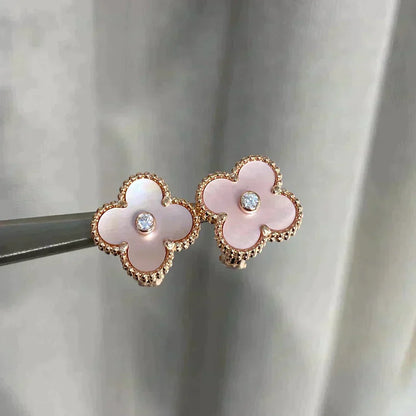 [Ornora Jewelry]CLOVER MEDIUM 1 MOTIFS  PINK MOP DIAMOND EARRINGS