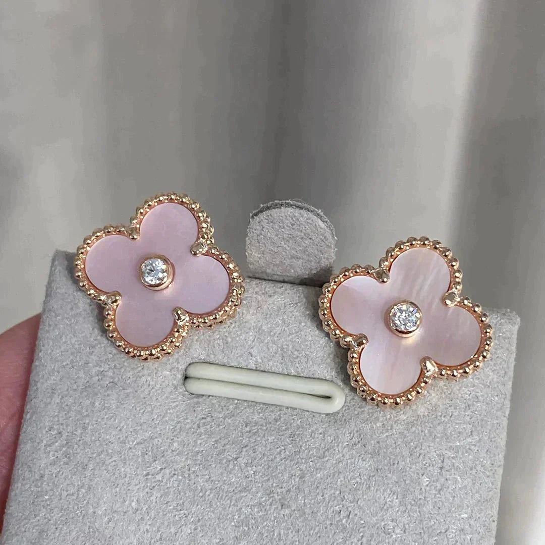 [Ornora Jewelry]CLOVER MEDIUM 1 MOTIFS  PINK MOP DIAMOND EARRINGS