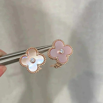 [Ornora Jewelry]CLOVER MEDIUM 1 MOTIFS  PINK MOP DIAMOND EARRINGS