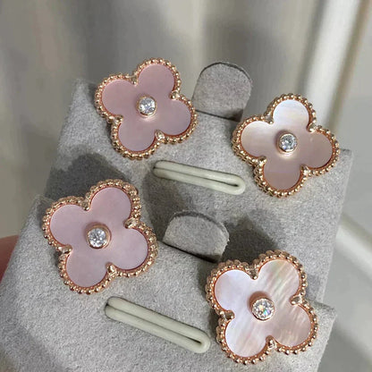 [Ornora Jewelry]CLOVER MEDIUM 1 MOTIFS  PINK MOP DIAMOND EARRINGS