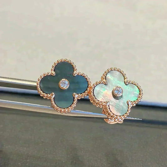[Ornora Jewelry]CLOVER MEDIUM 1 MOTIFS GRAY MOP  DIAMOND EARRINGS