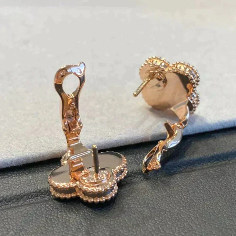 [Ornora Jewelry]CLOVER MEDIUM 1 MOTIFS GRAY MOP  DIAMOND EARRINGS