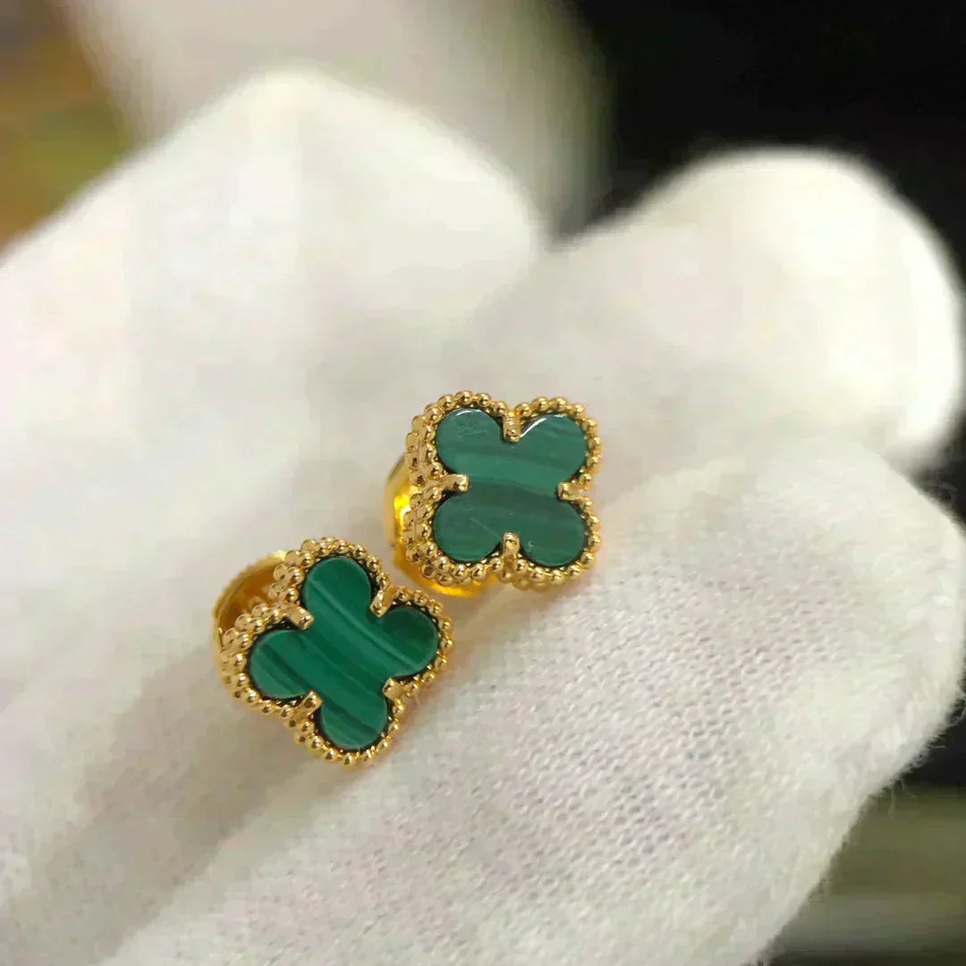 [Ornora Jewelry]CLOVER MINI 9.5MM MALACHITE  EARRINGS