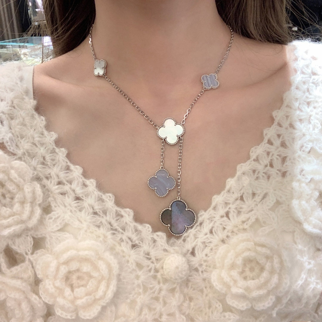 [Ornora Jewelry]CLOVER MOP CHALCEDONY NECKLACE SILVER 6 MOTIF