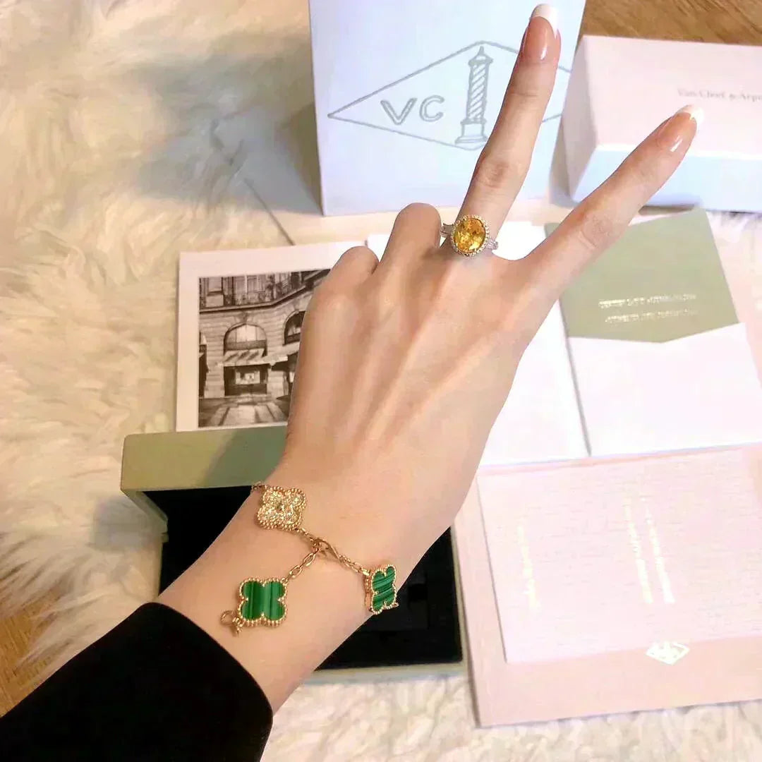 [Ornora Jewelry] CLOVER 5 MOTIF MALACHITE BRACELET COLLECTION