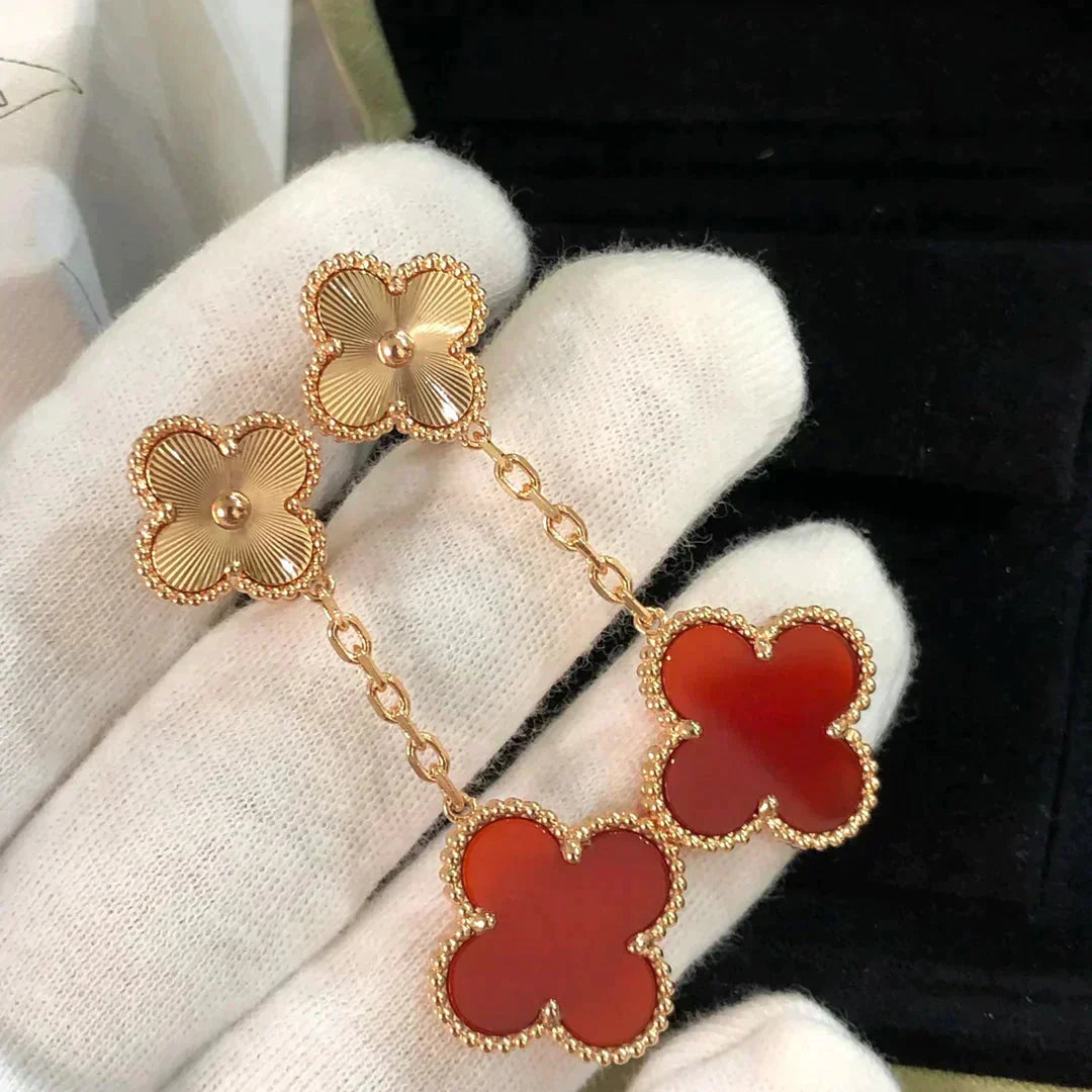 [Ornora Jewelry]CLOVER 2 MOTIF  LASER CARNELIAN EARRINGS