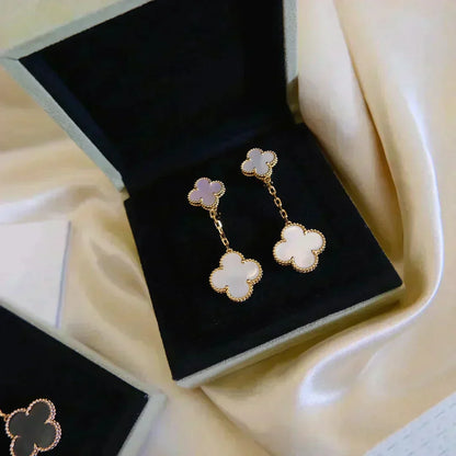 [Ornora Jewelry]CLOVER 2 MOTIF WHITE MOP EARRINGS