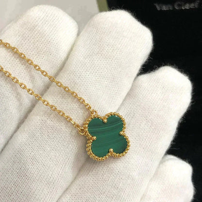 [Ornora Jewelry]CLOVER 15MM MALACHITE SINGLE FLOWER  NECKLACE