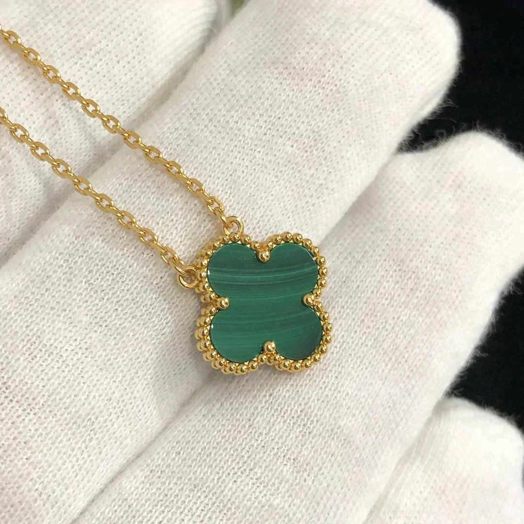 [Ornora Jewelry]CLOVER 15MM MALACHITE SINGLE FLOWER  NECKLACE