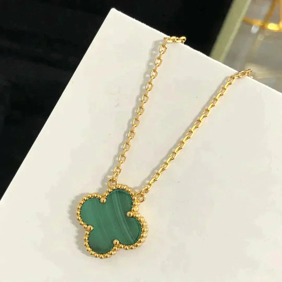 [Ornora Jewelry]CLOVER 15MM MALACHITE SINGLE FLOWER  NECKLACE