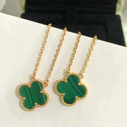 [Ornora Jewelry]CLOVER 15MM MALACHITE SINGLE FLOWER  NECKLACE