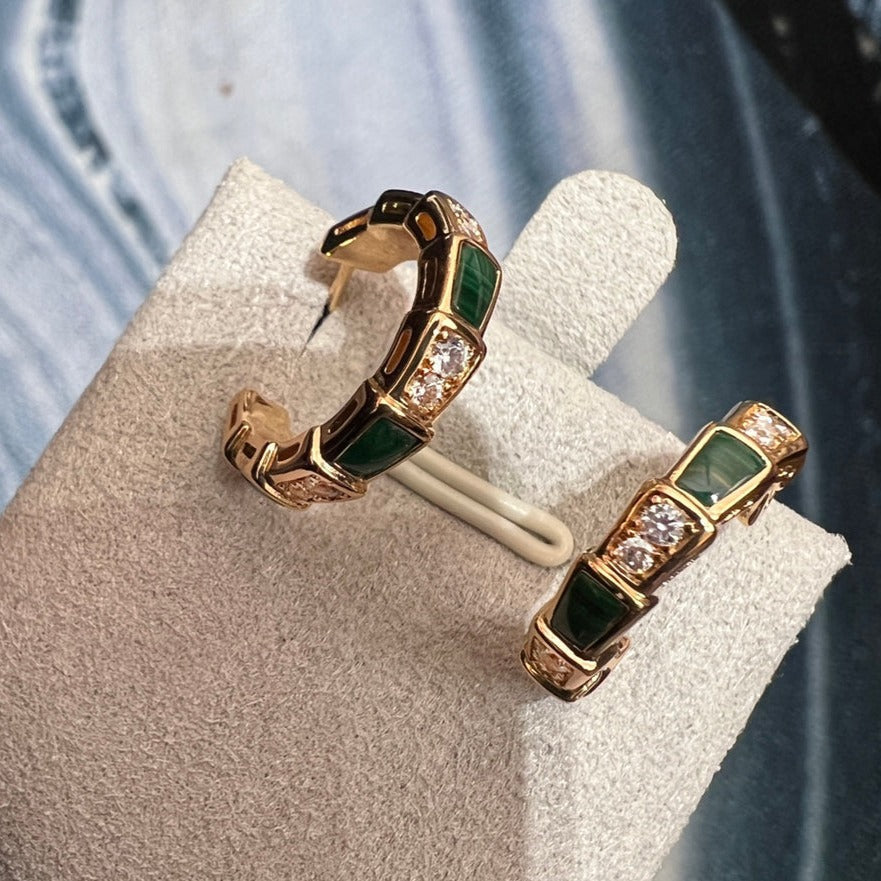 [Ornora Jewelry]SERPENTI MALACHITE PINK GOLD EARRINGS