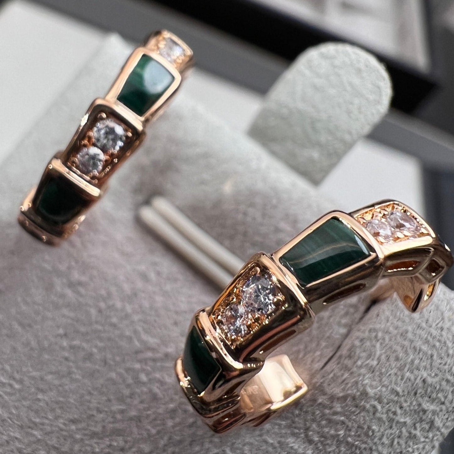 [Ornora Jewelry]SERPENTI MALACHITE PINK GOLD EARRINGS