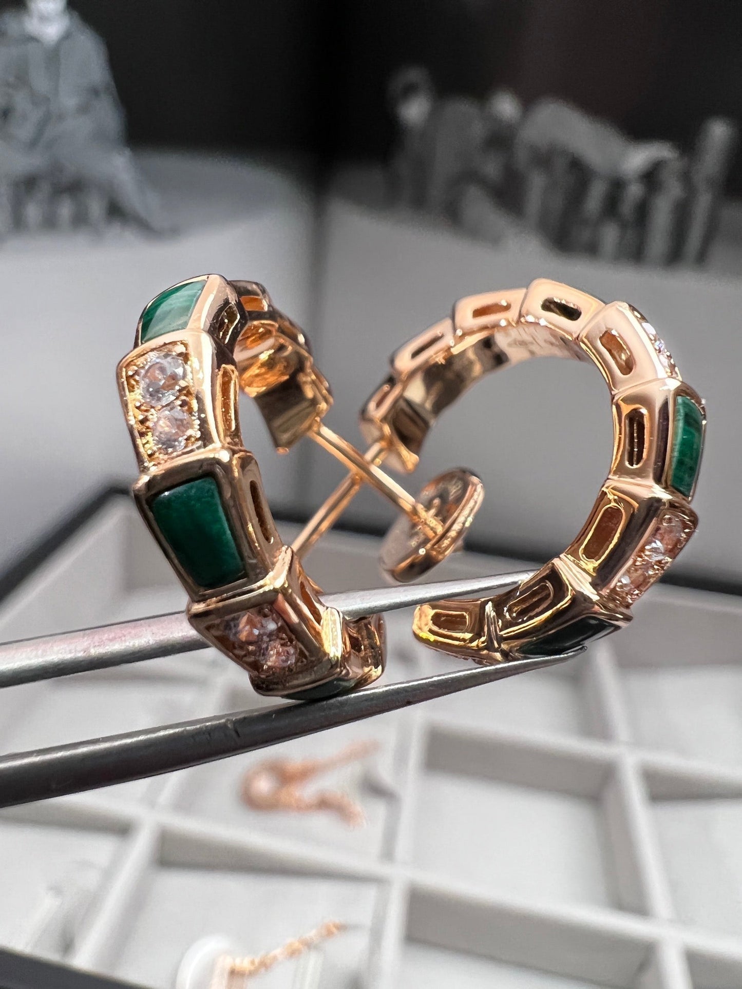 [Ornora Jewelry]SERPENTI MALACHITE PINK GOLD EARRINGS