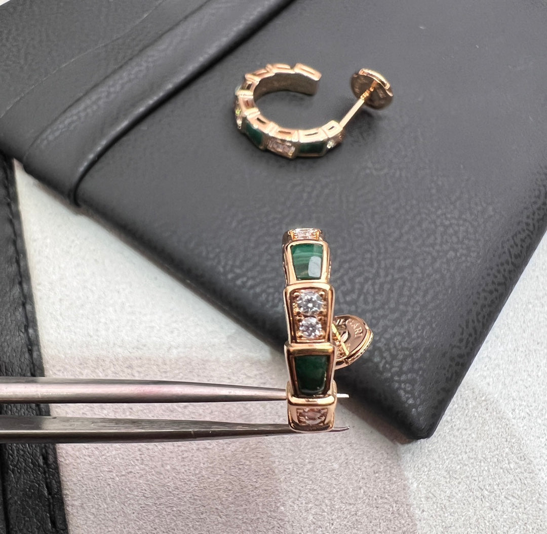 [Ornora Jewelry]SERPENTI MALACHITE PINK GOLD EARRINGS