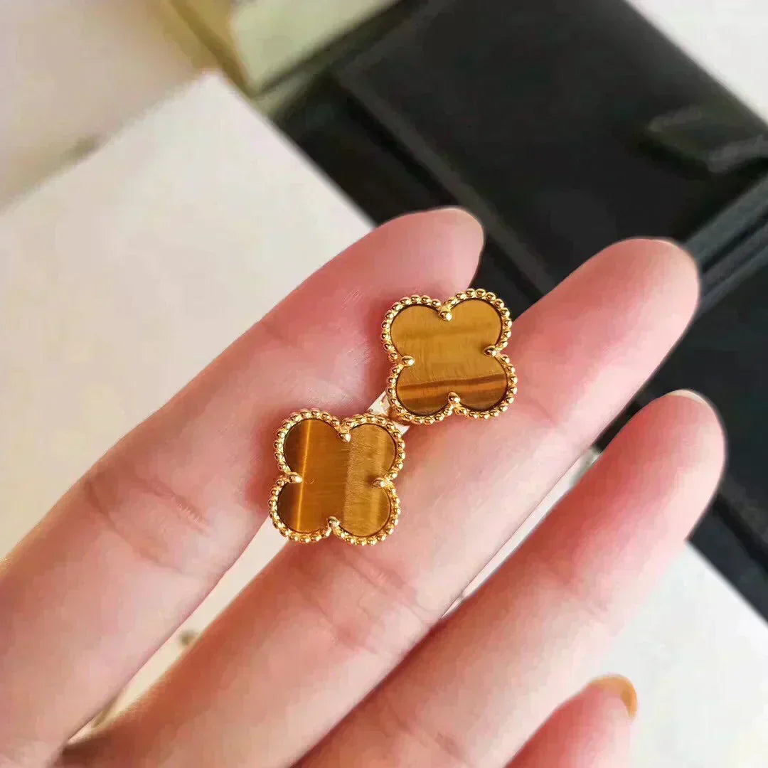 [Ornora Jewelry]CLOVER MEDIUM 1 MOTIFS TIGER EYE EARRINGS