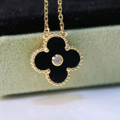 [Ornora Jewelry]CLOVER 15MM DIAMOND ONYX NECKLACE