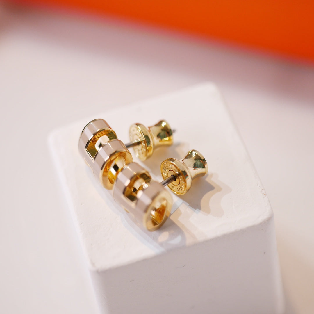 [Ornora Jewelry]MINI POP H GOLD EARRINGS GREY