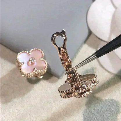 [Ornora Jewelry]CLOVER MEDIUM 1 MOTIFS  PINK MOP DIAMOND EARRINGS