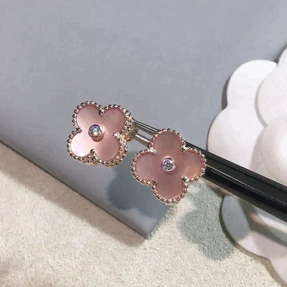 [Ornora Jewelry]CLOVER MEDIUM 1 MOTIFS  PINK MOP DIAMOND EARRINGS