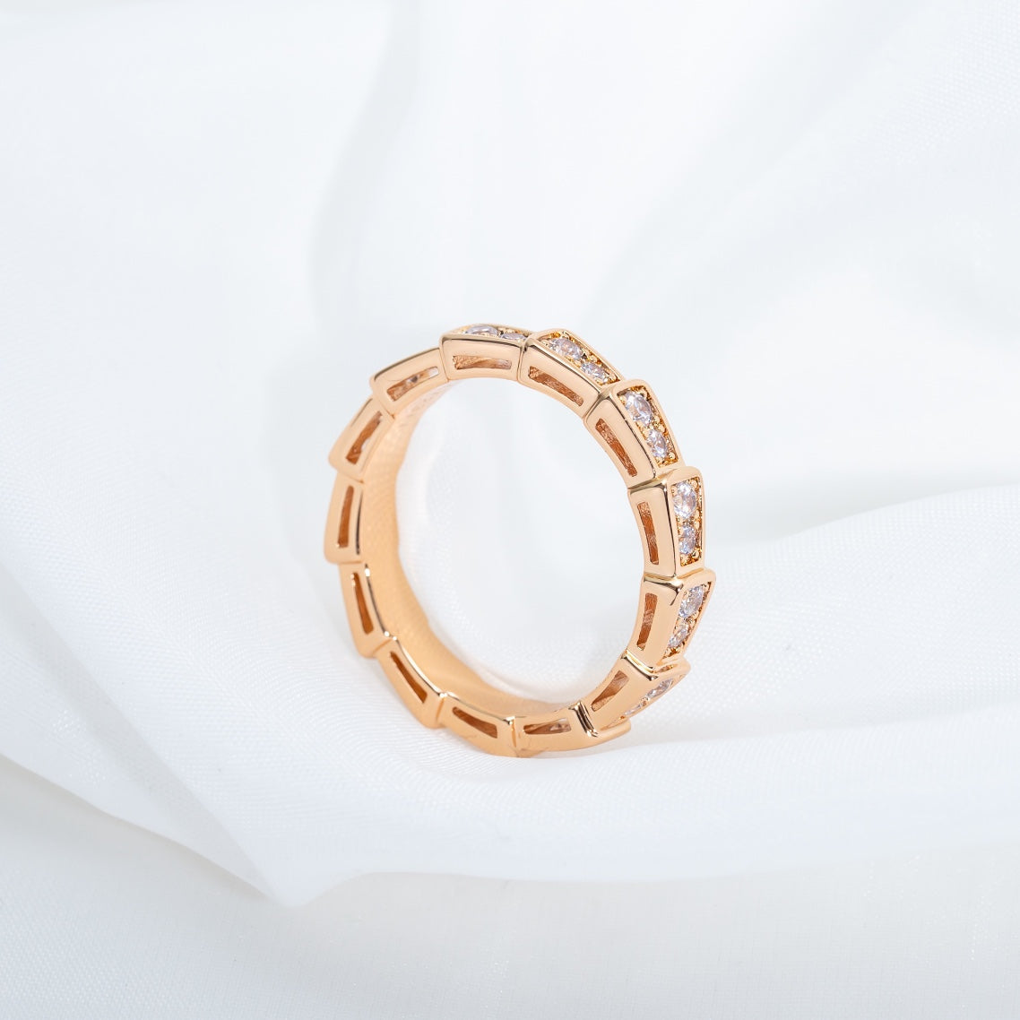 [Ornora Jewelry]SERPENTI RING PINK GOLD DIAMOND PAVED 3MM