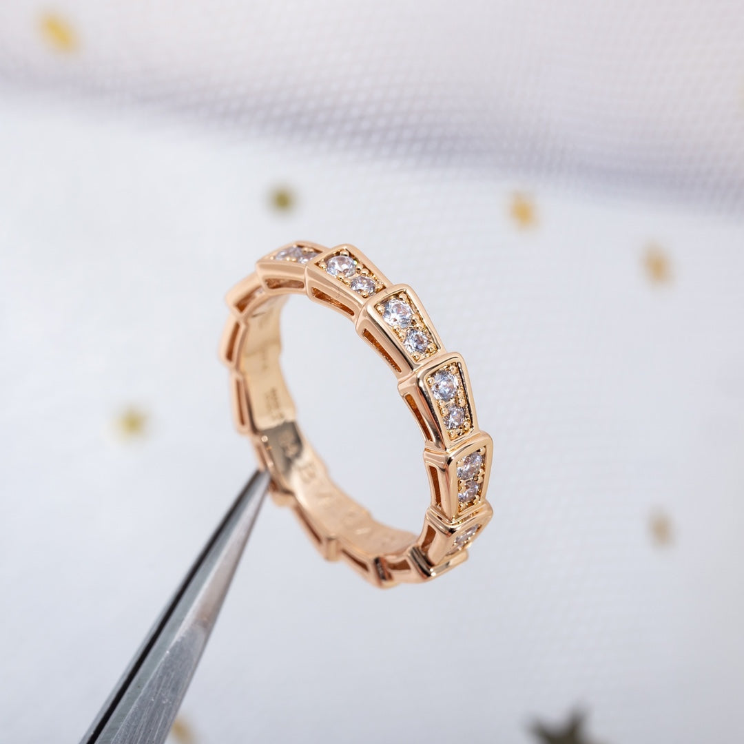 [Ornora Jewelry]SERPENTI RING PINK GOLD DIAMOND PAVED 3MM