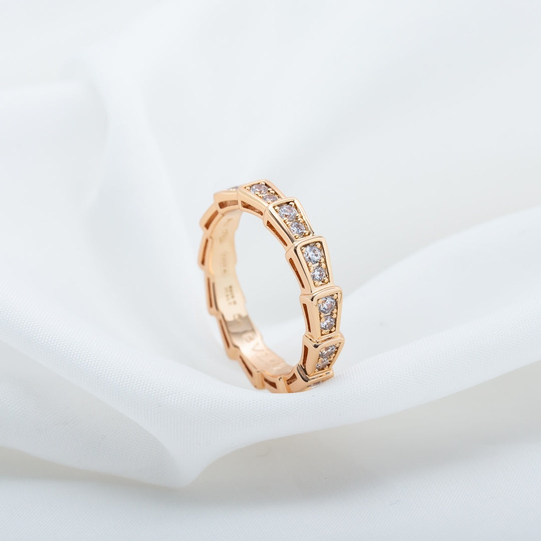 [Ornora Jewelry]SERPENTI RING PINK GOLD DIAMOND PAVED 3MM