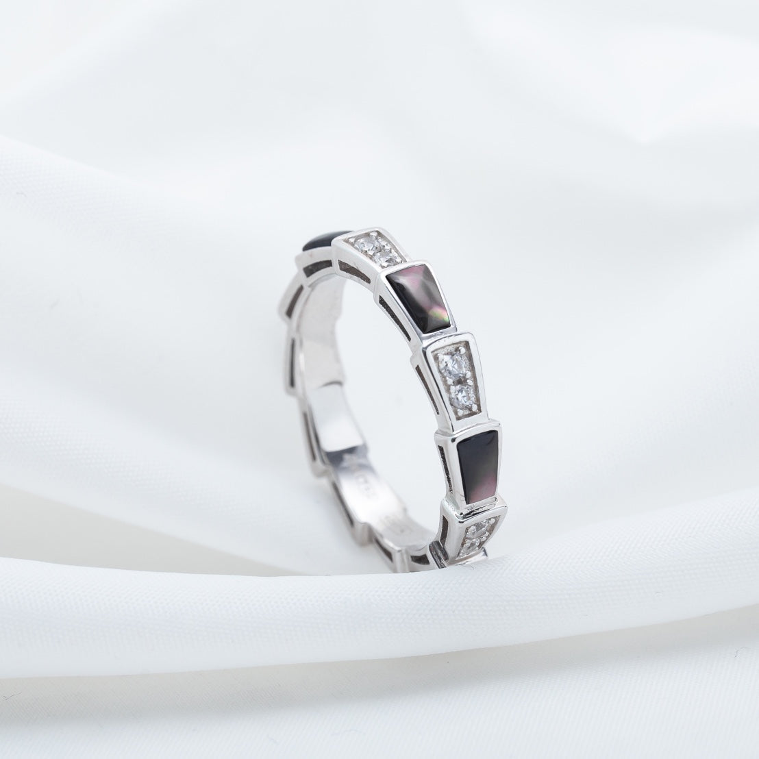 [Ornora Jewelry]SERPENTI RING SILVER  DIAMOND BLACK MOP 3MM