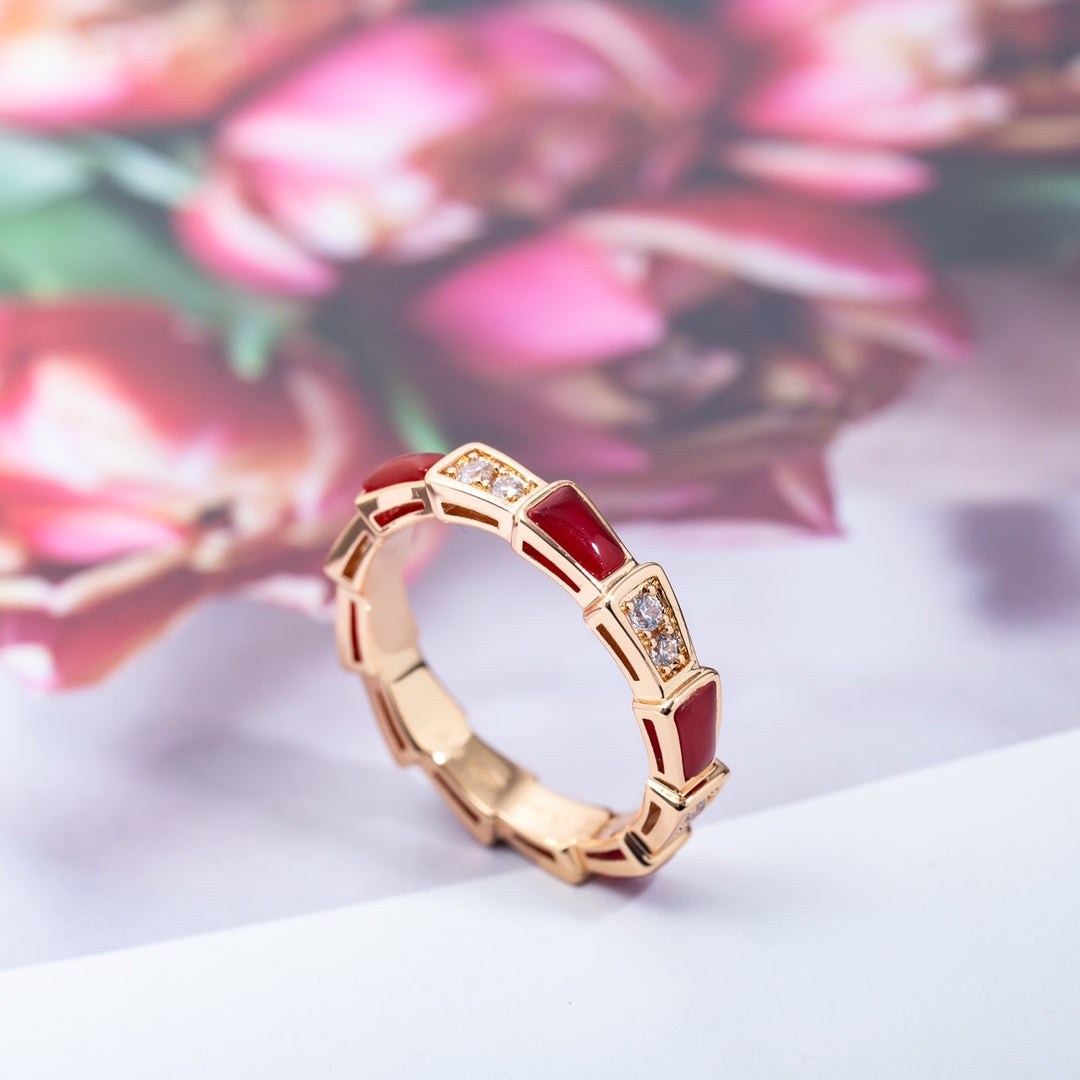 [Ornora Jewelry]SERPENTI RING PINK GOLD CARNELIAN DIAMOND 3MM