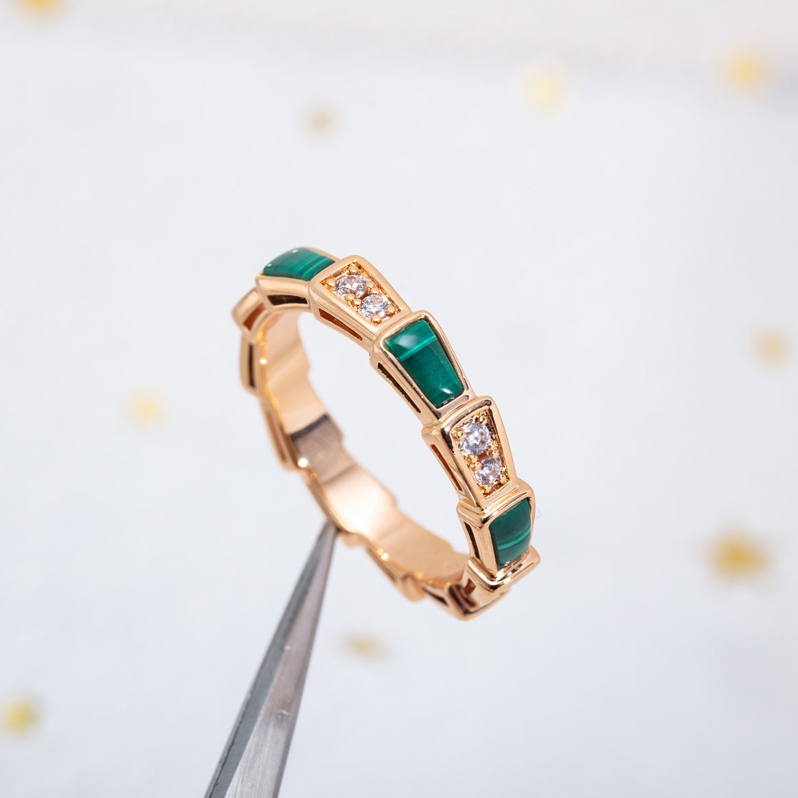 [Ornora Jewelry]SERPENTI RING PINK GOLD MALACHITE DIAMOND 3MM