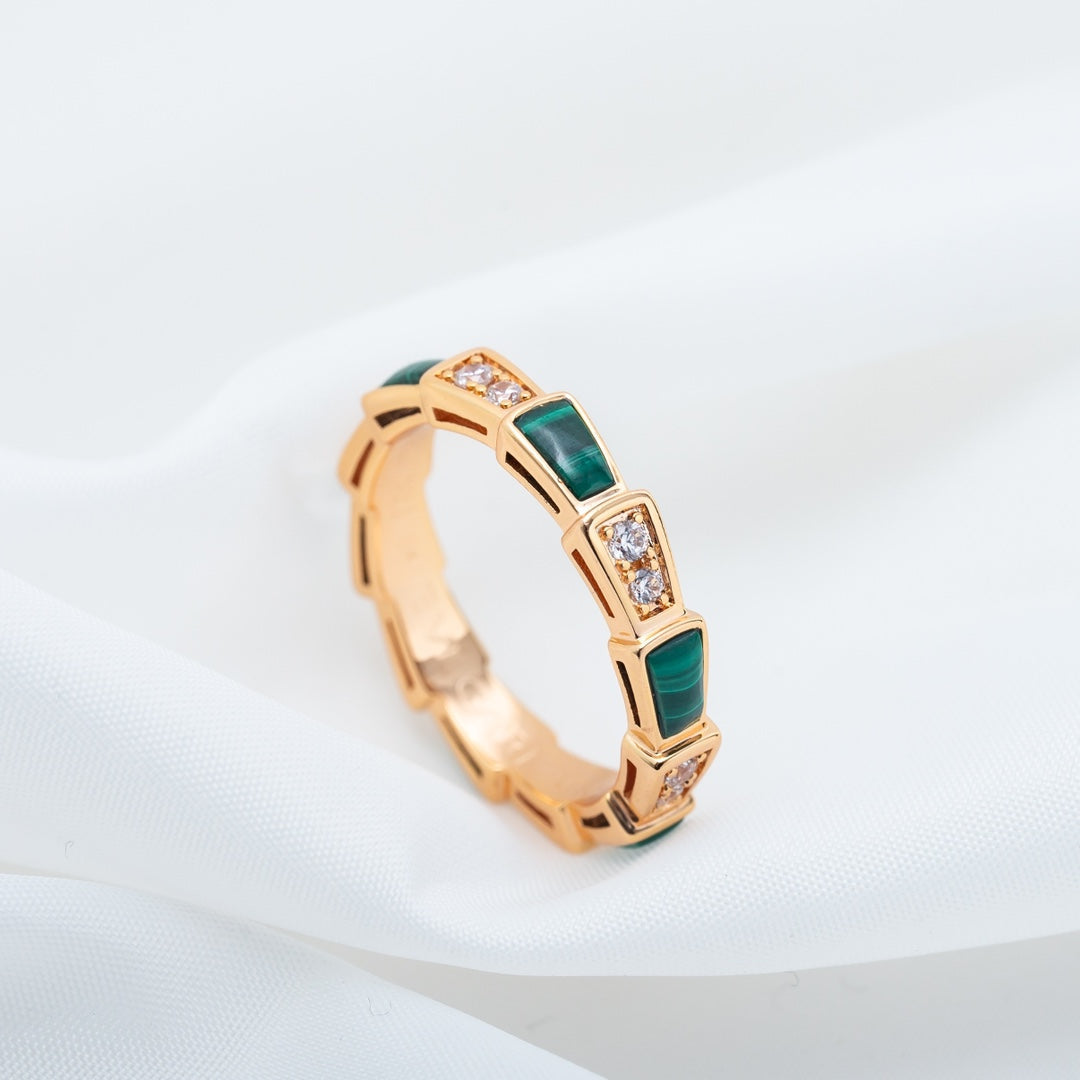 [Ornora Jewelry]SERPENTI RING PINK GOLD MALACHITE DIAMOND 3MM