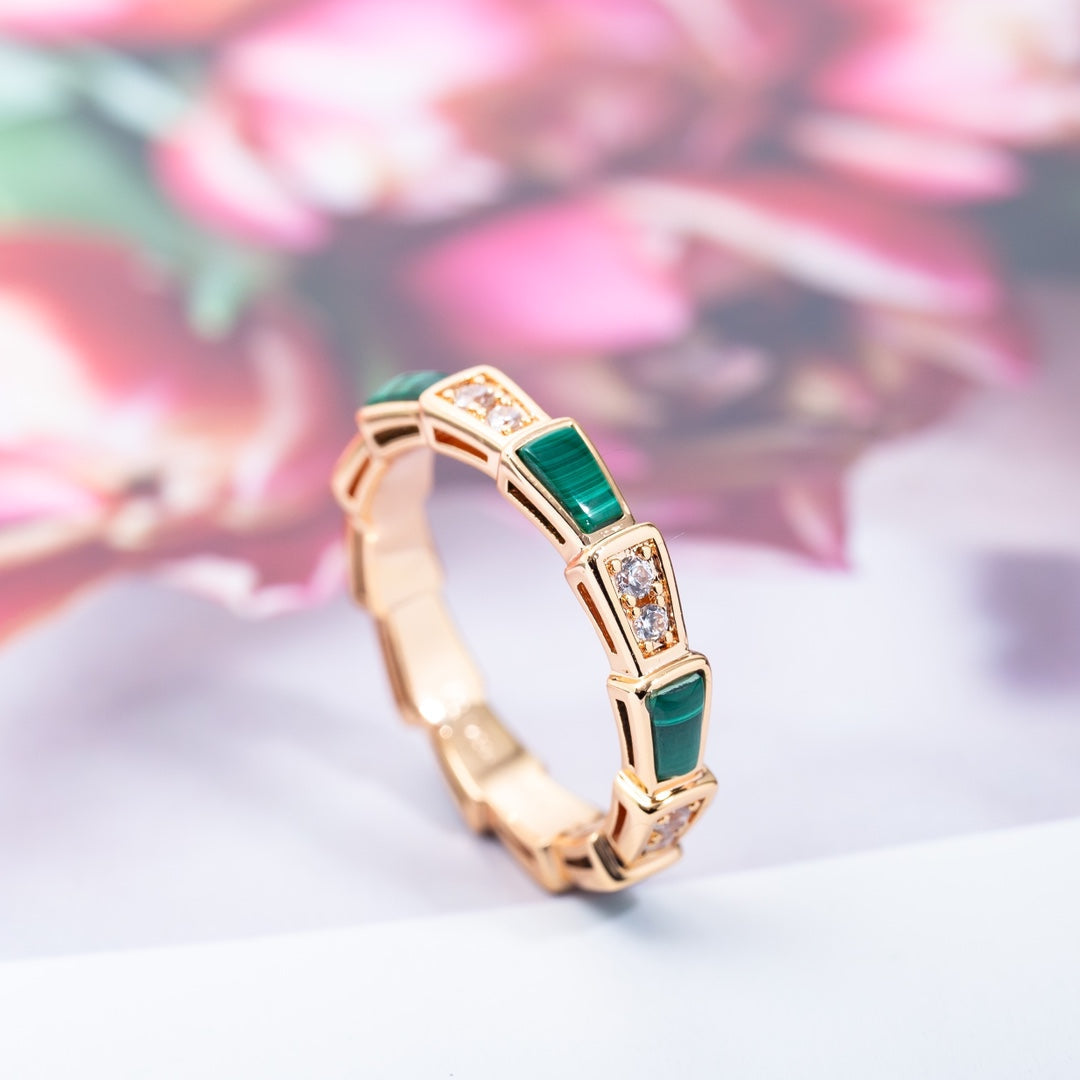 [Ornora Jewelry]SERPENTI RING PINK GOLD MALACHITE DIAMOND 3MM