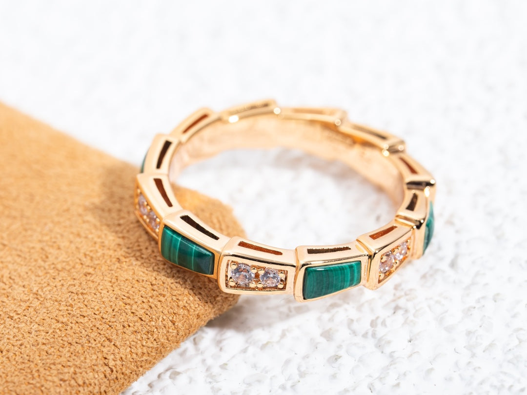 [Ornora Jewelry]SERPENTI RING PINK GOLD MALACHITE DIAMOND 3MM